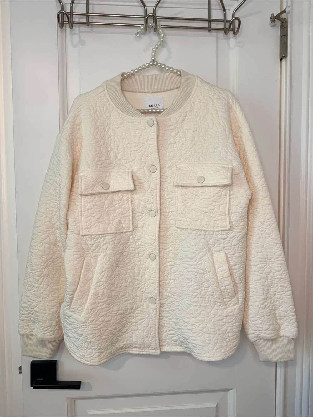 Le Lis Cream Quilted Button-Front Jacket Small NWT